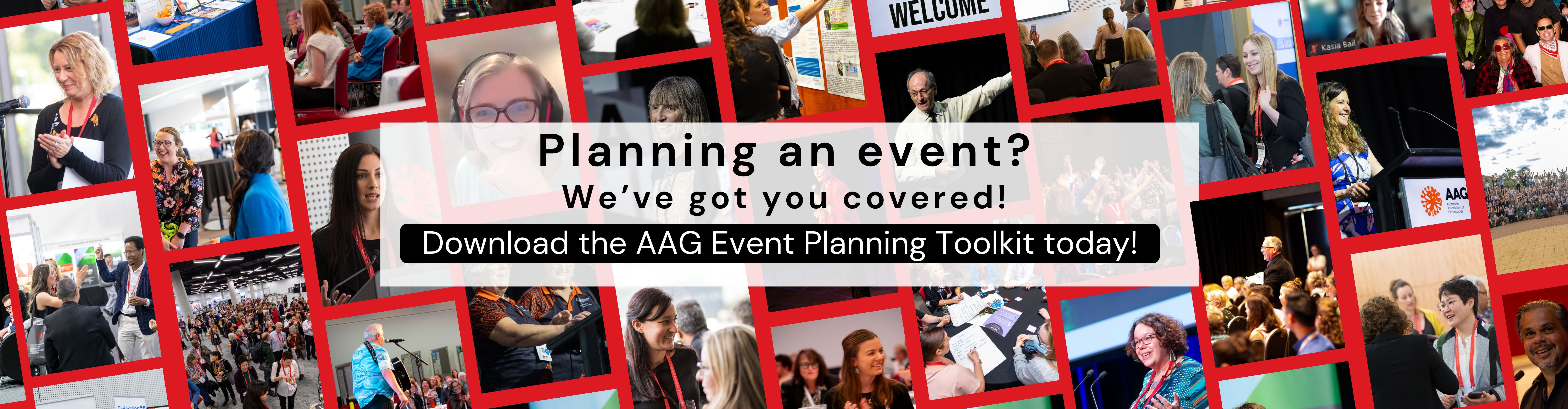 AAG promo banner advertising the link to the AAG Event Planning Toolkit. 
